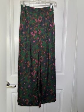 NWT LEUR LOGETTE Floral Print Green Wide-Leg Pants Size XS